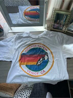 Aviator Nation White Tee with Orange Logo Accent